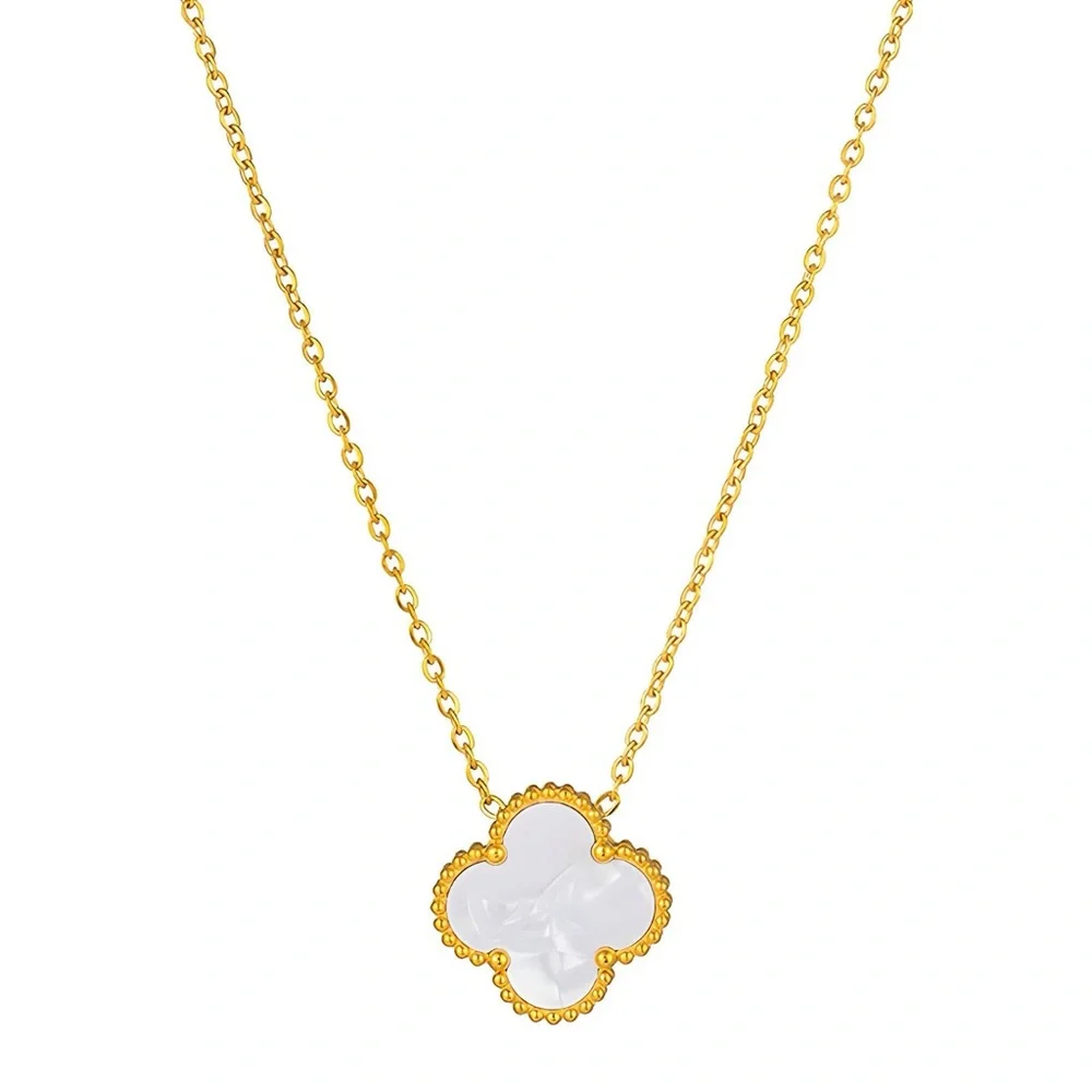Gold and White Clover Necklace - Picture 3 of 6